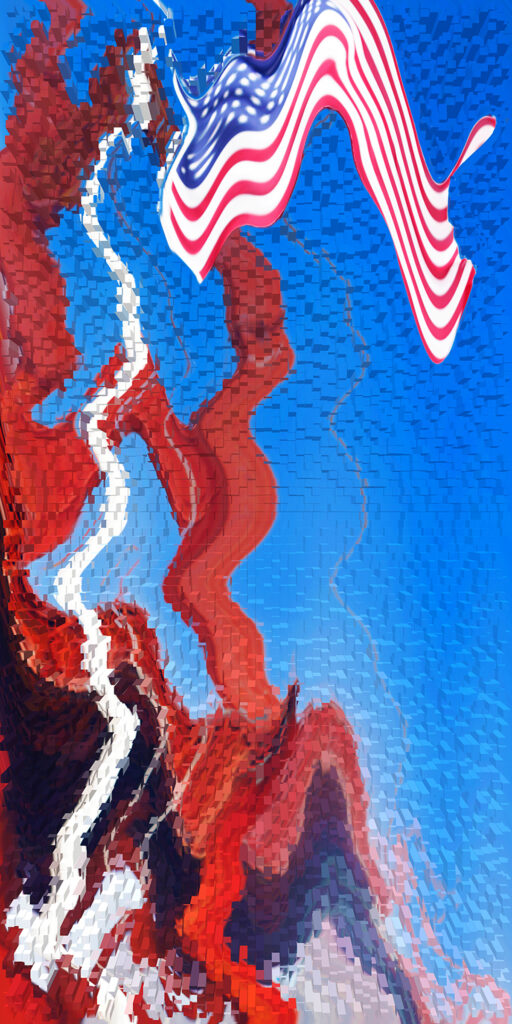 Photographie « San Francisco Flag », série Photo Raku® de Sabine Chabot : Le drapeau devant le Golden Gate interprété façon photo Raku®.